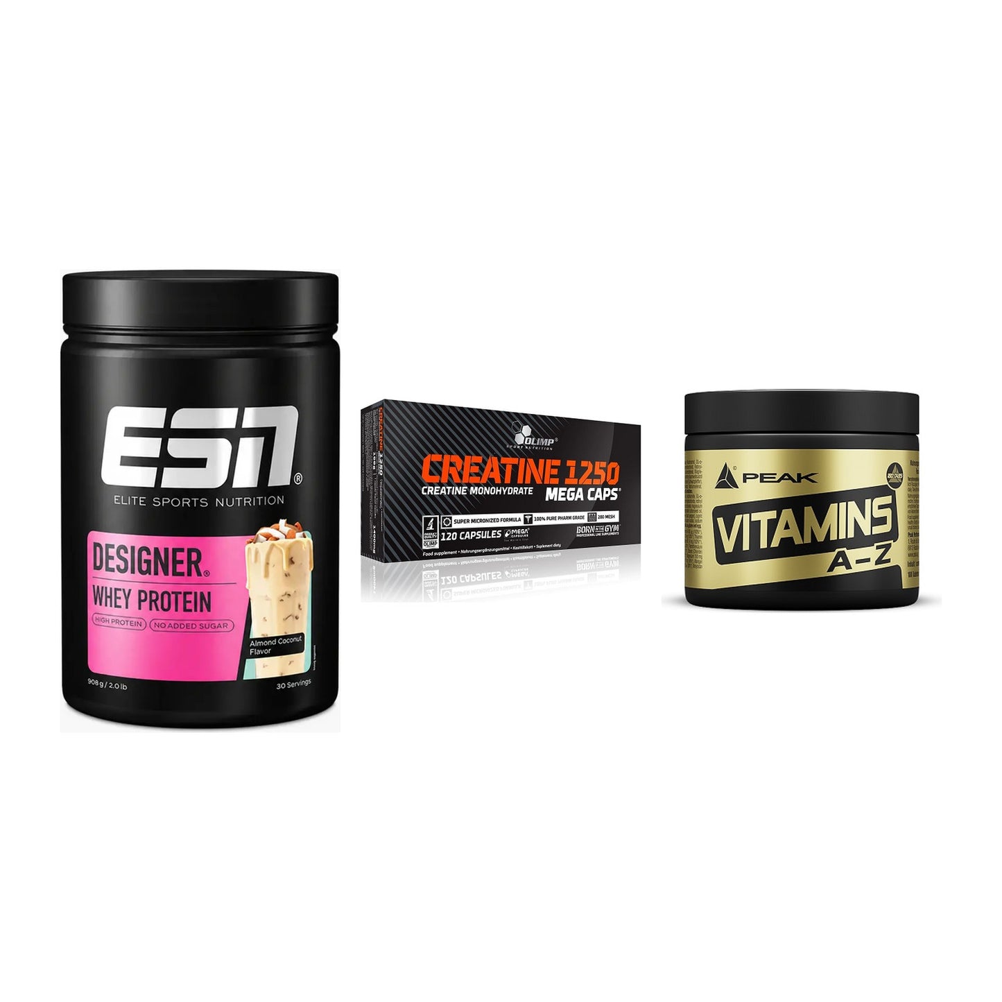 Einsteiger-Set: ESN Designer + Olimp Creatine + Peak Vitamin A-Z – alle enthaltenen Artikel