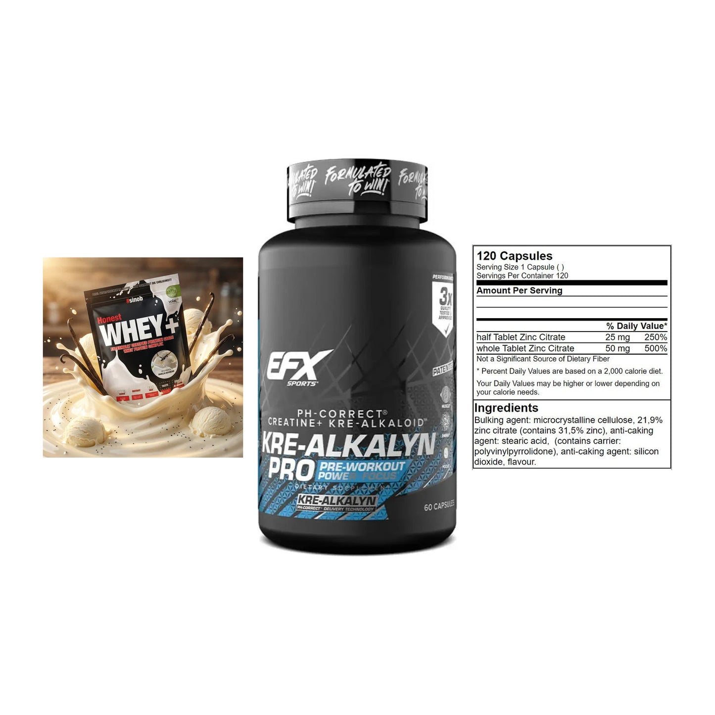 Einsteiger-Set: Sinob Honest + EFX Kre-Alkalyn + GN Zinc Citrate – alle enthaltenen Artikel
