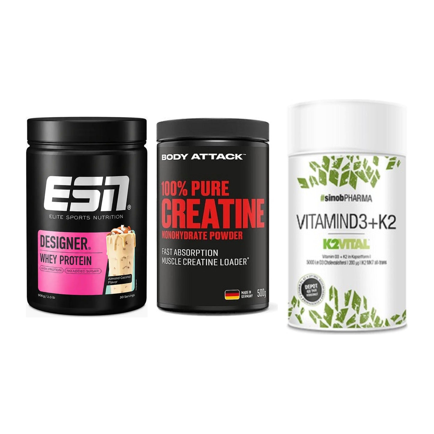 Einsteiger-Set: ESN Designer + Body Attack 100% + Sinob Vitamin D3 – alle enthaltenen Artikel