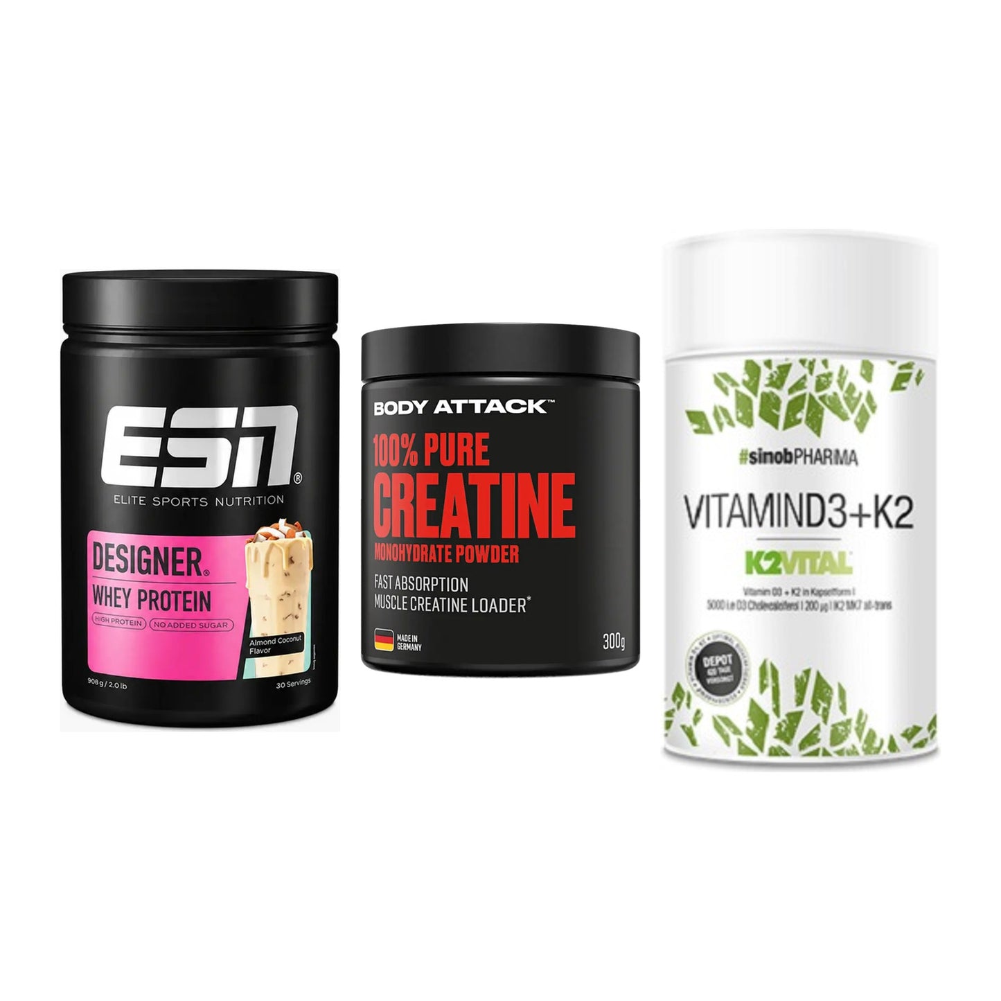 Einsteiger-Set: ESN Designer + Body Attack 100% + Sinob Vitamin D3 – alle enthaltenen Artikel