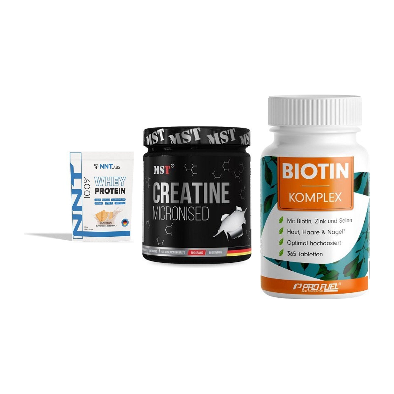 Einsteiger-Set: NNT Whey + MST Creatin + ProFuel BIOTIN – alle enthaltenen Artikel