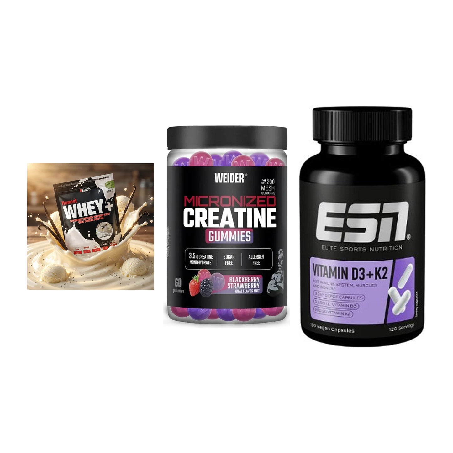 Einsteiger-Set: Sinob Honest + Weider Micronize + ESN Vitamin D3 – alle enthaltenen Artikel