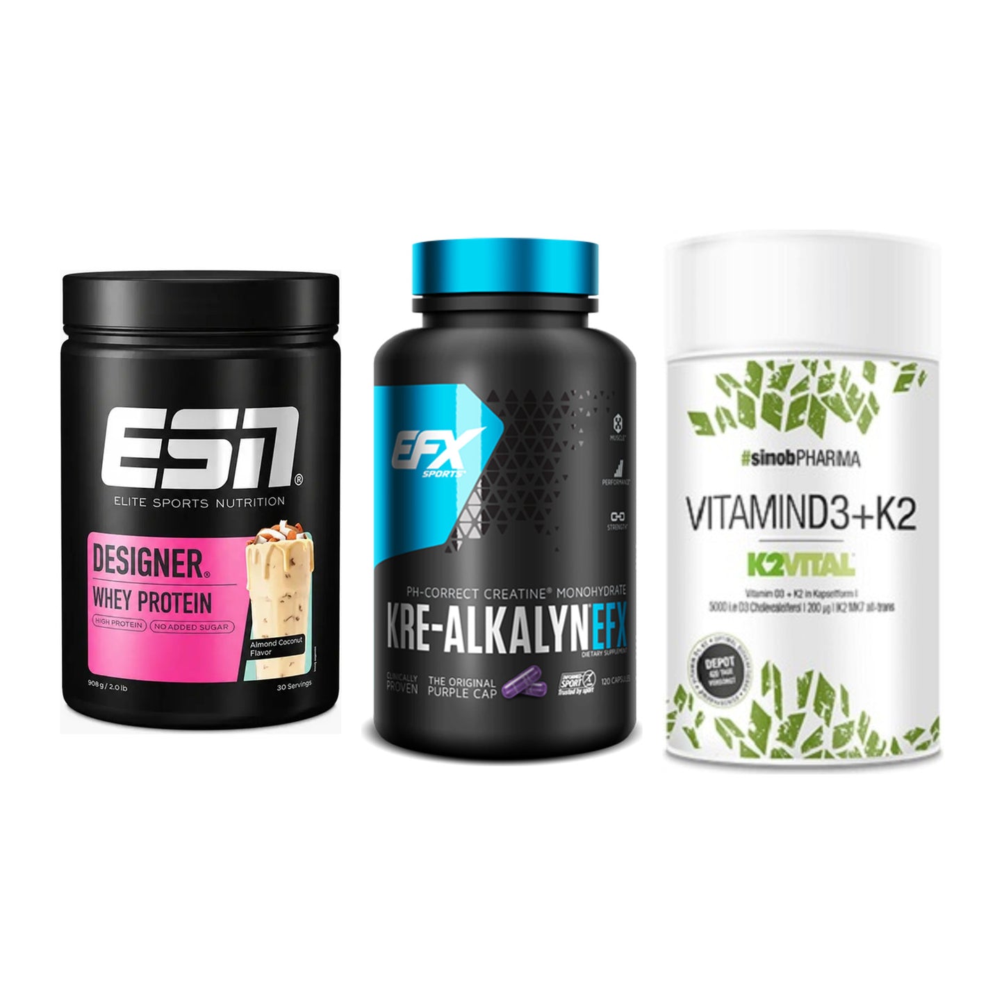 Einsteiger-Set: ESN Designer + EFX Kre-Alkalyn + Sinob Vitamin D3 – alle enthaltenen Artikel