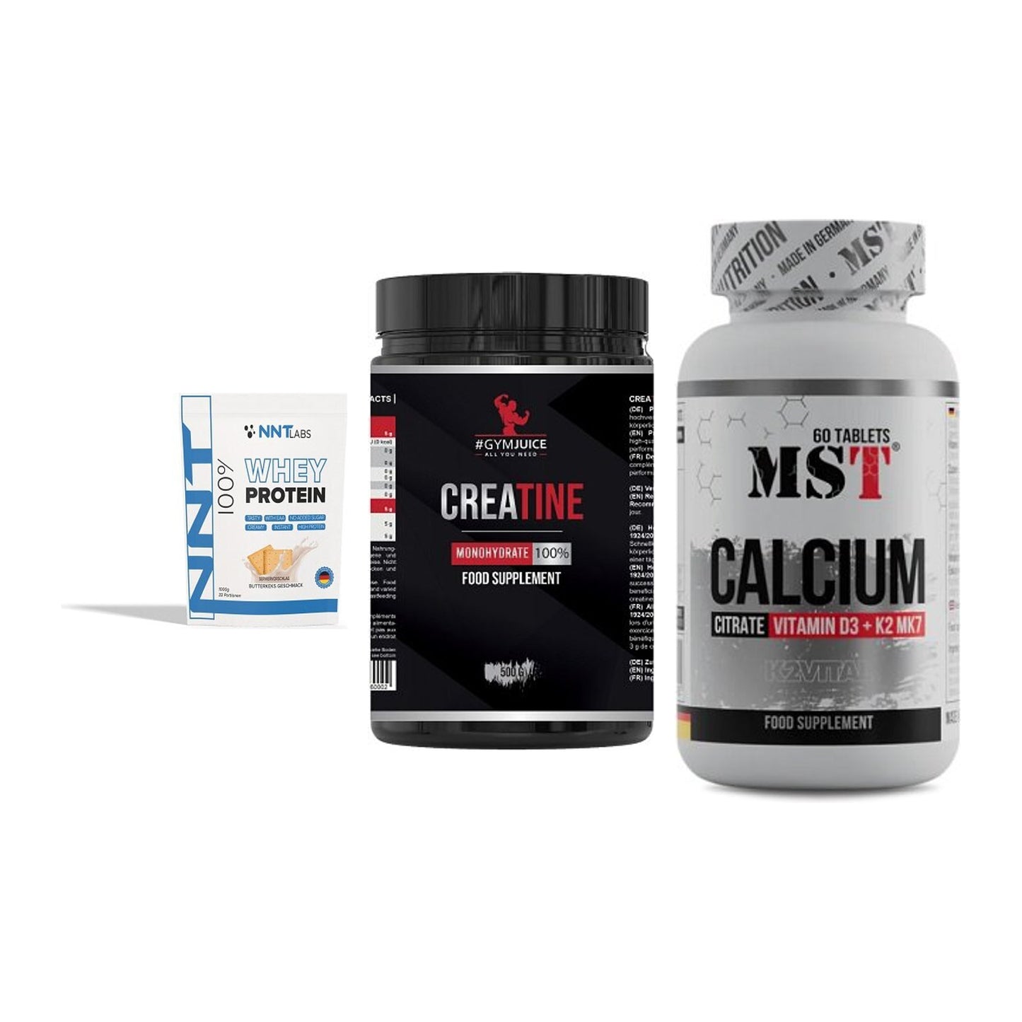 Einsteiger-Set: NNT Whey + #GYMJUICE + MST Calcium – alle enthaltenen Artikel