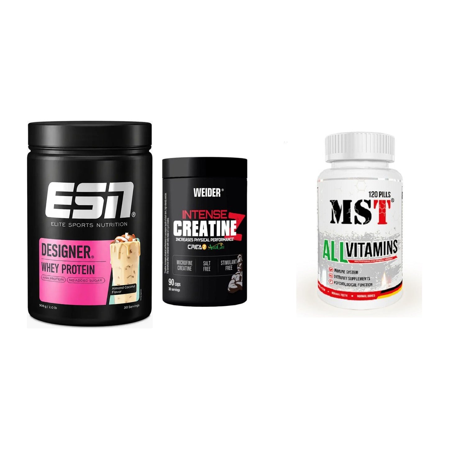 Einsteiger-Set: ESN Designer + Weider Intense + MST All Vitamins – alle enthaltenen Artikel
