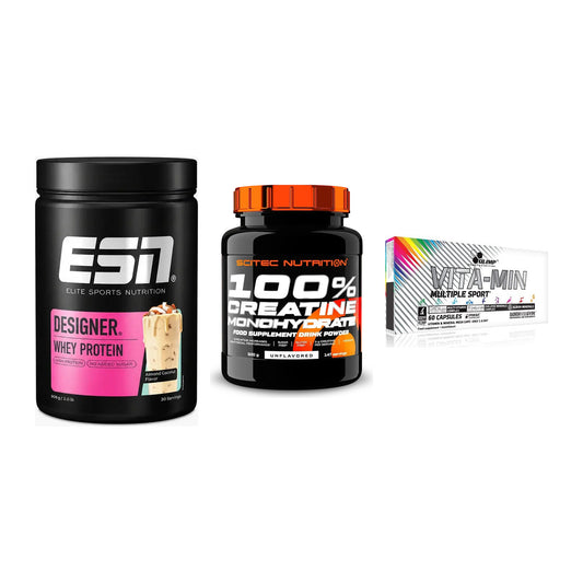 Einsteiger-Set: ESN Designer + Scitec Creatine + Olimp Vita-Min – alle enthaltenen Artikel