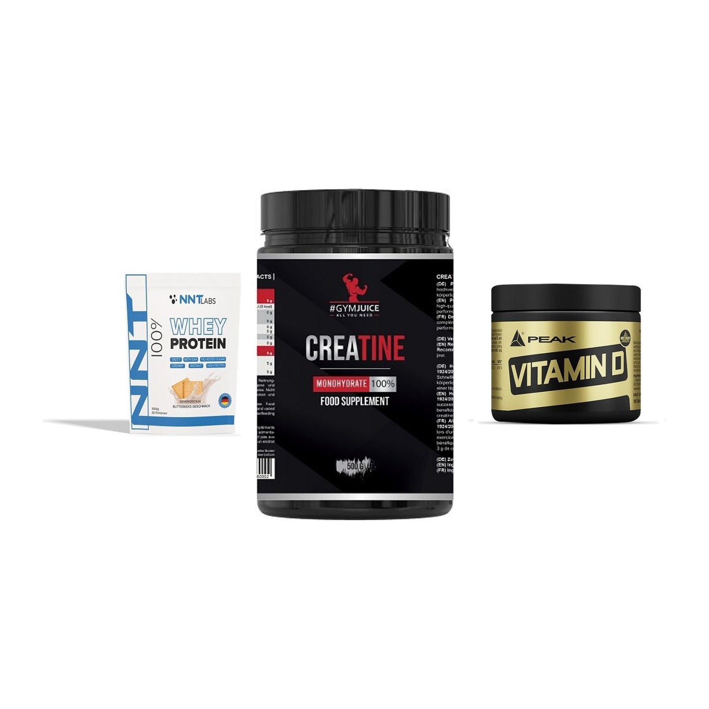 Einsteiger-Set: NNT Whey + #GYMJUICE + Peak Vitamin D – alle enthaltenen Artikel