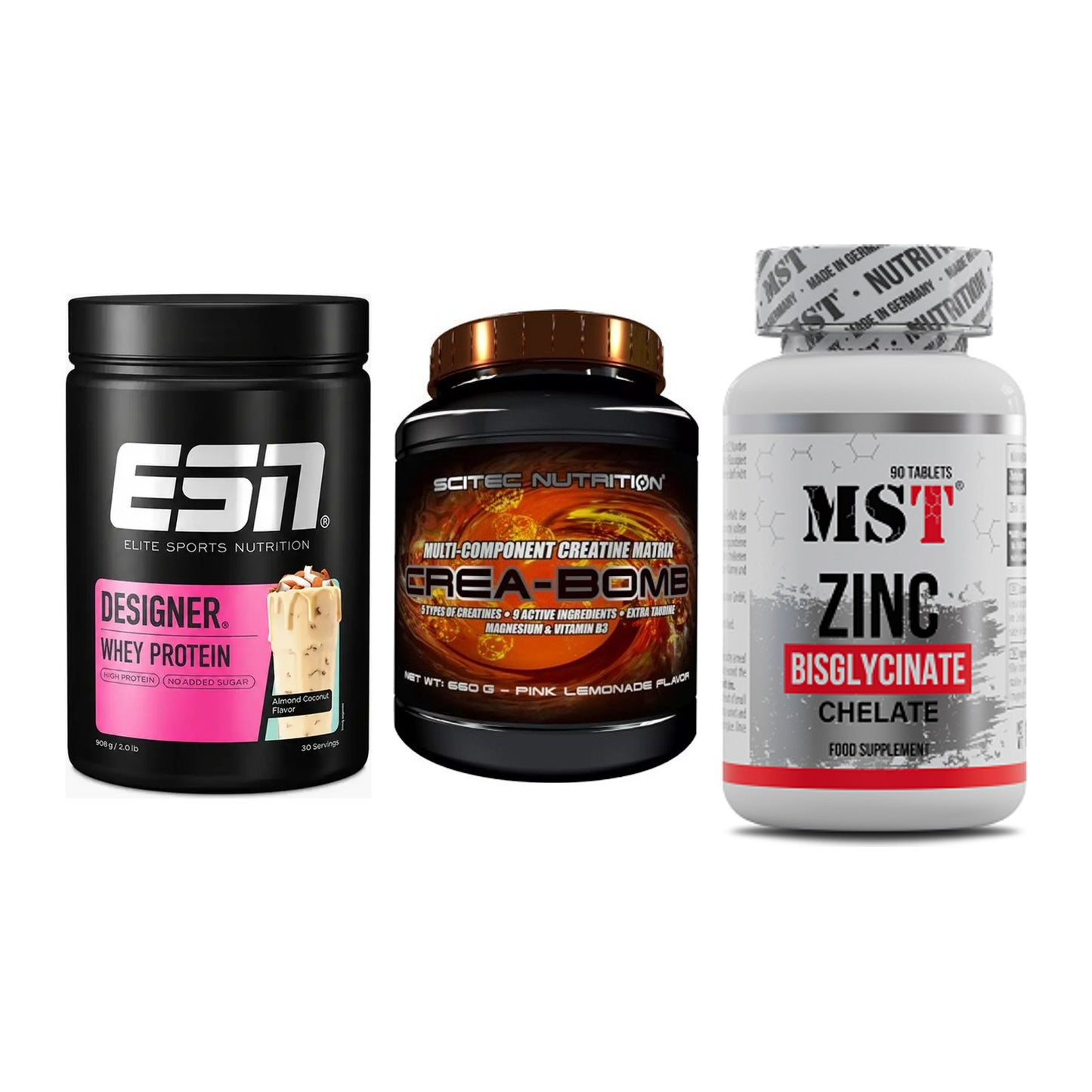 Einsteiger-Set: ESN Designer + Scitec Crea-Bomb + MST Zinc Chelate – alle enthaltenen Artikel
