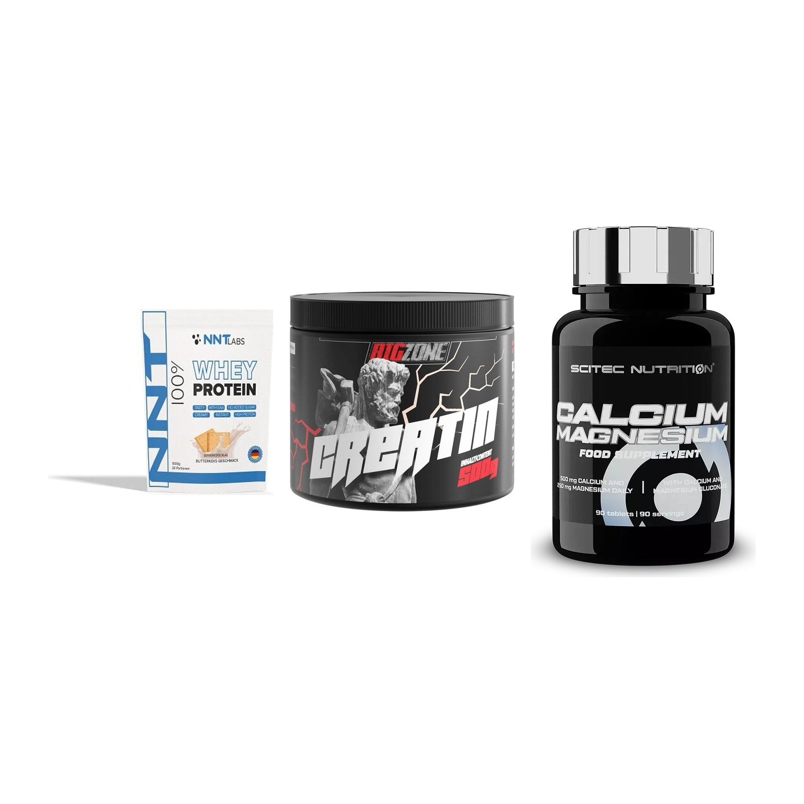 Einsteiger-Set: NNT Whey + Big Zone Creatin + Scitec Calcium Magnesium – alle enthaltenen Artikel