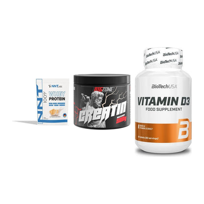 Einsteiger-Set: NNT Whey + Big Zone Creatin + BioTech Vitamin D3 – alle enthaltenen Artikel