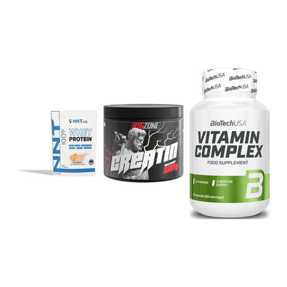 Einsteiger-Set: NNT Whey + Big Zone Creatin + BioTech Vitamin Complex – alle enthaltenen Artikel