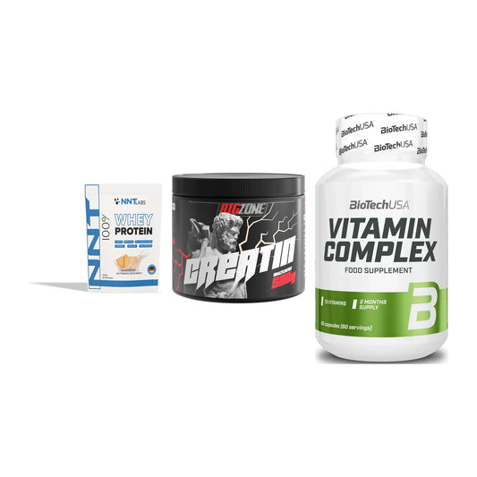 Einsteiger-Set: NNT Whey + Big Zone Creatin + BioTech Vitamin Complex – alle enthaltenen Artikel