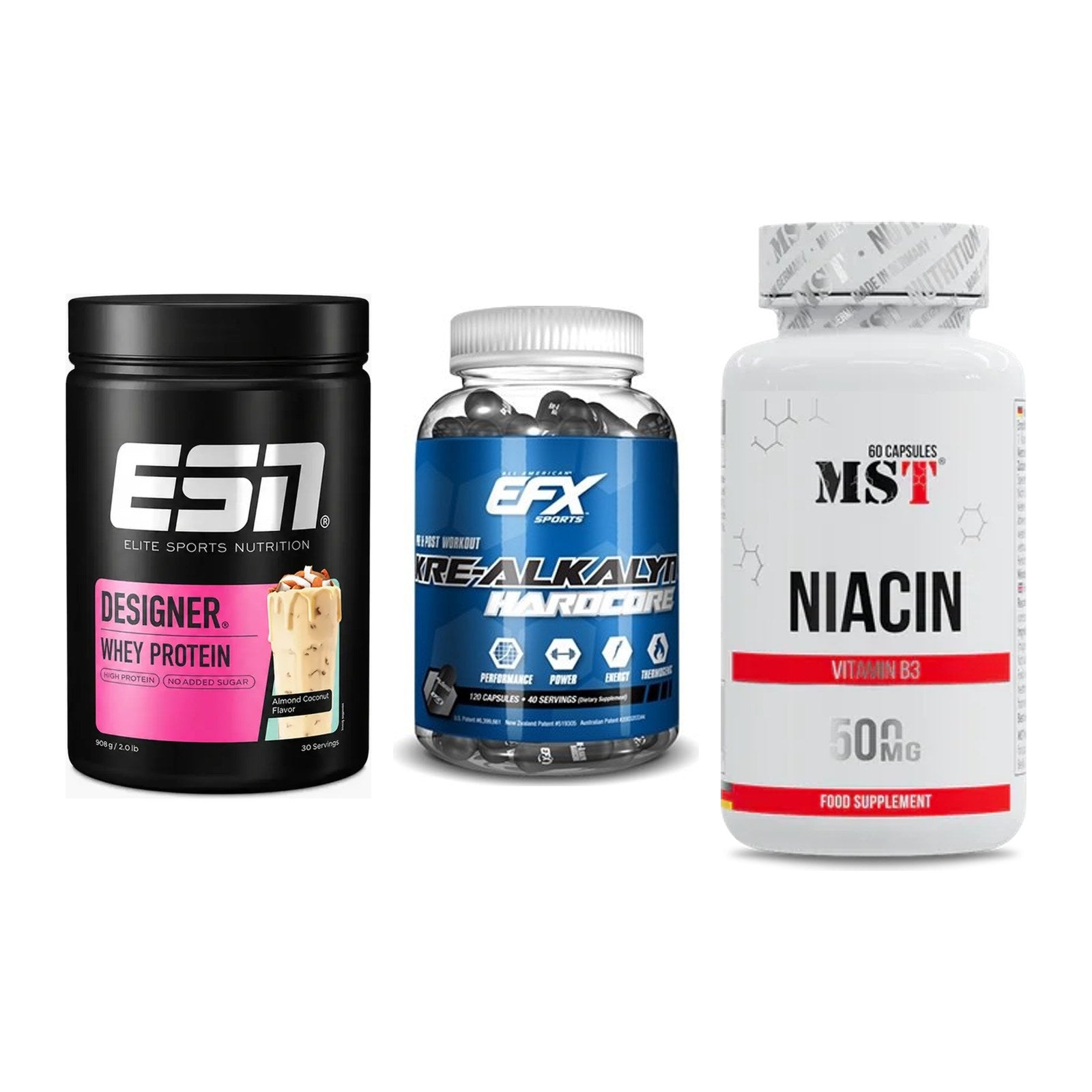 Einsteiger-Set: ESN Designer + EFX Kre-Alkalyn + MST Niacin – alle enthaltenen Artikel