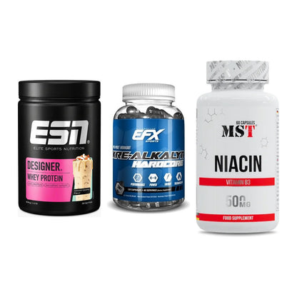 Einsteiger-Set: ESN Designer + EFX Kre-Alkalyn + MST Niacin – alle enthaltenen Artikel