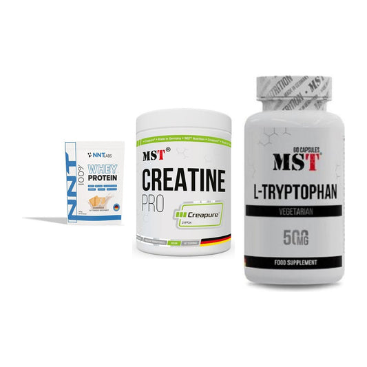 Einsteiger-Set: NNT Whey + MST Creatin Pro + MST Tryptophan – alle enthaltenen Artikel