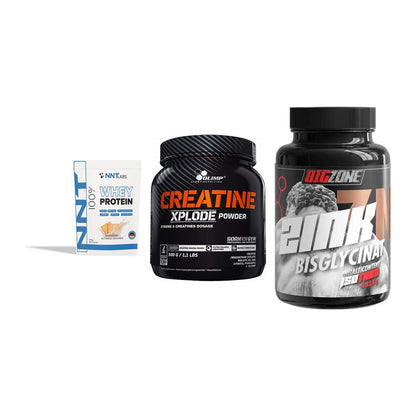 Einsteiger-Set: NNT Whey + Olimp Creatine + Big Zone Zink – alle enthaltenen Artikel