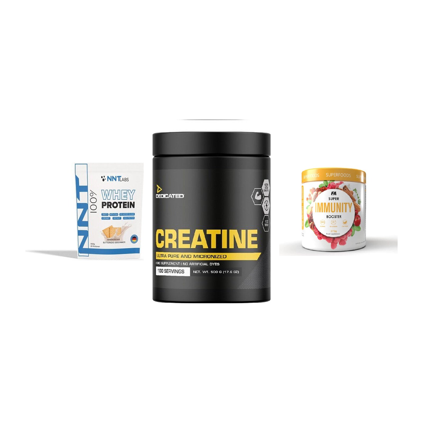 Einsteiger-Set: NNT Whey + Dedicated + FA Nutrition – alle enthaltenen Artikel