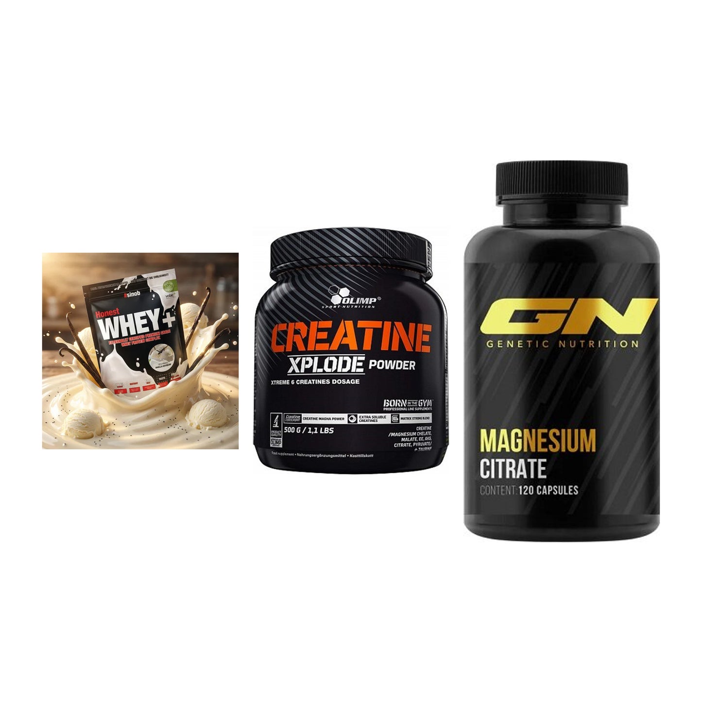 Einsteiger-Set: Sinob Honest + Olimp Creatine + GN Magnesium – alle enthaltenen Artikel