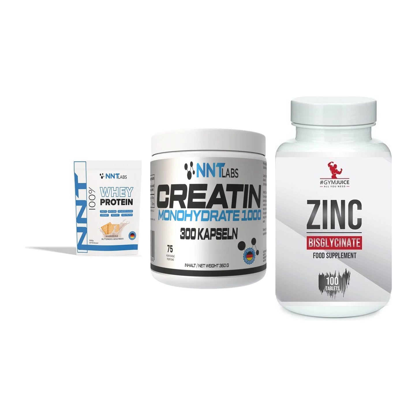 Einsteiger-Set: NNT Whey + NNT Creatin 1000 + #GYMJUICE ZINC – alle enthaltenen Artikel