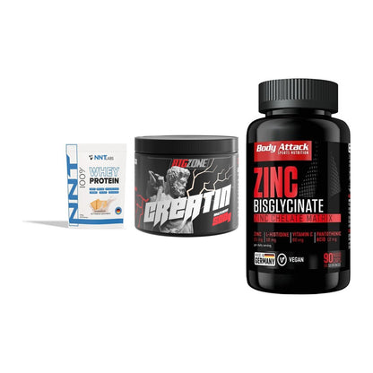 Einsteiger-Set: NNT Whey + Big Zone Creatin + Body Attack Zink – alle enthaltenen Artikel