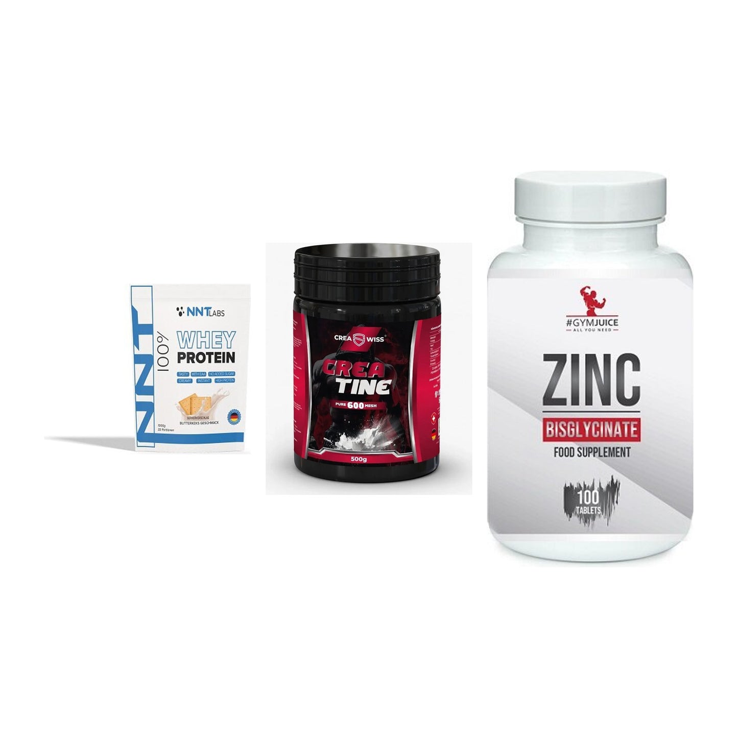 Einsteiger-Set: NNT Whey + CREASWISS + #GYMJUICE ZINC – alle enthaltenen Artikel