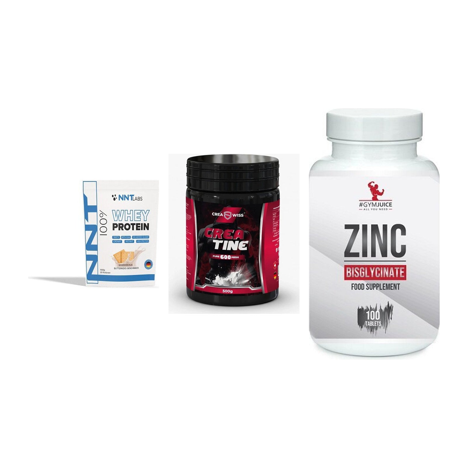 Einsteiger-Set: NNT Whey + CREASWISS + #GYMJUICE ZINC – alle enthaltenen Artikel