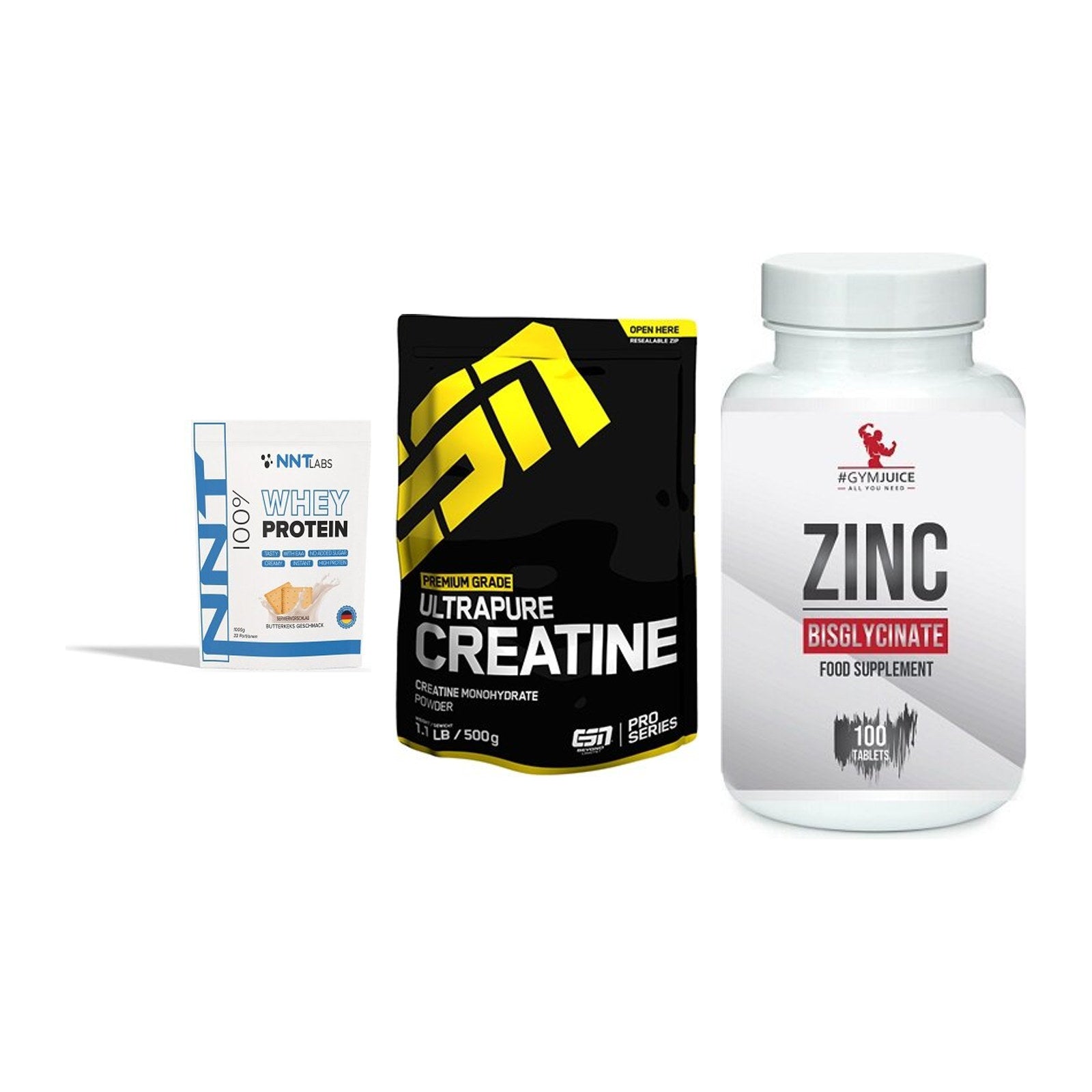 Einsteiger-Set: NNT Whey + ESN Ultrapure + #GYMJUICE ZINC – alle enthaltenen Artikel