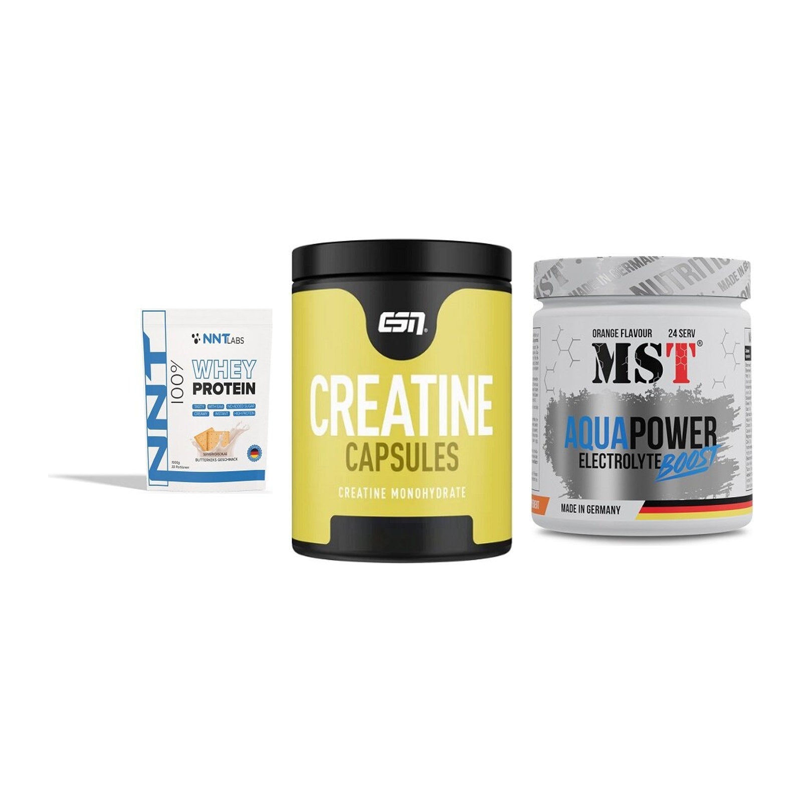 Einsteiger-Set: NNT Whey + ESN Ultrapure + MST Aqua Power – alle enthaltenen Artikel