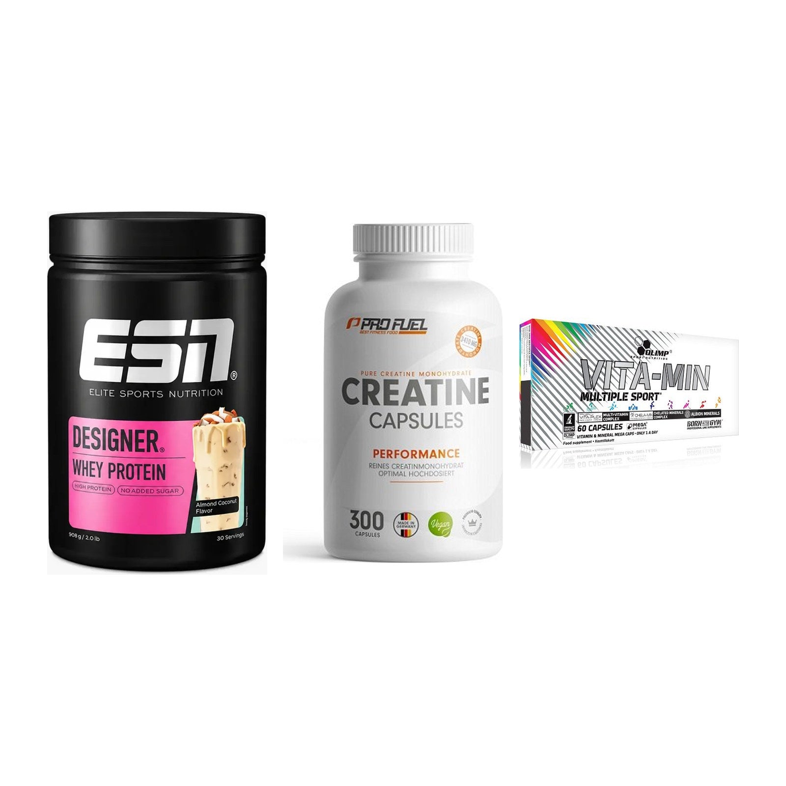 Einsteiger-Set: ESN Designer + ProFuel Creatine + Olimp Vita-Min – alle enthaltenen Artikel