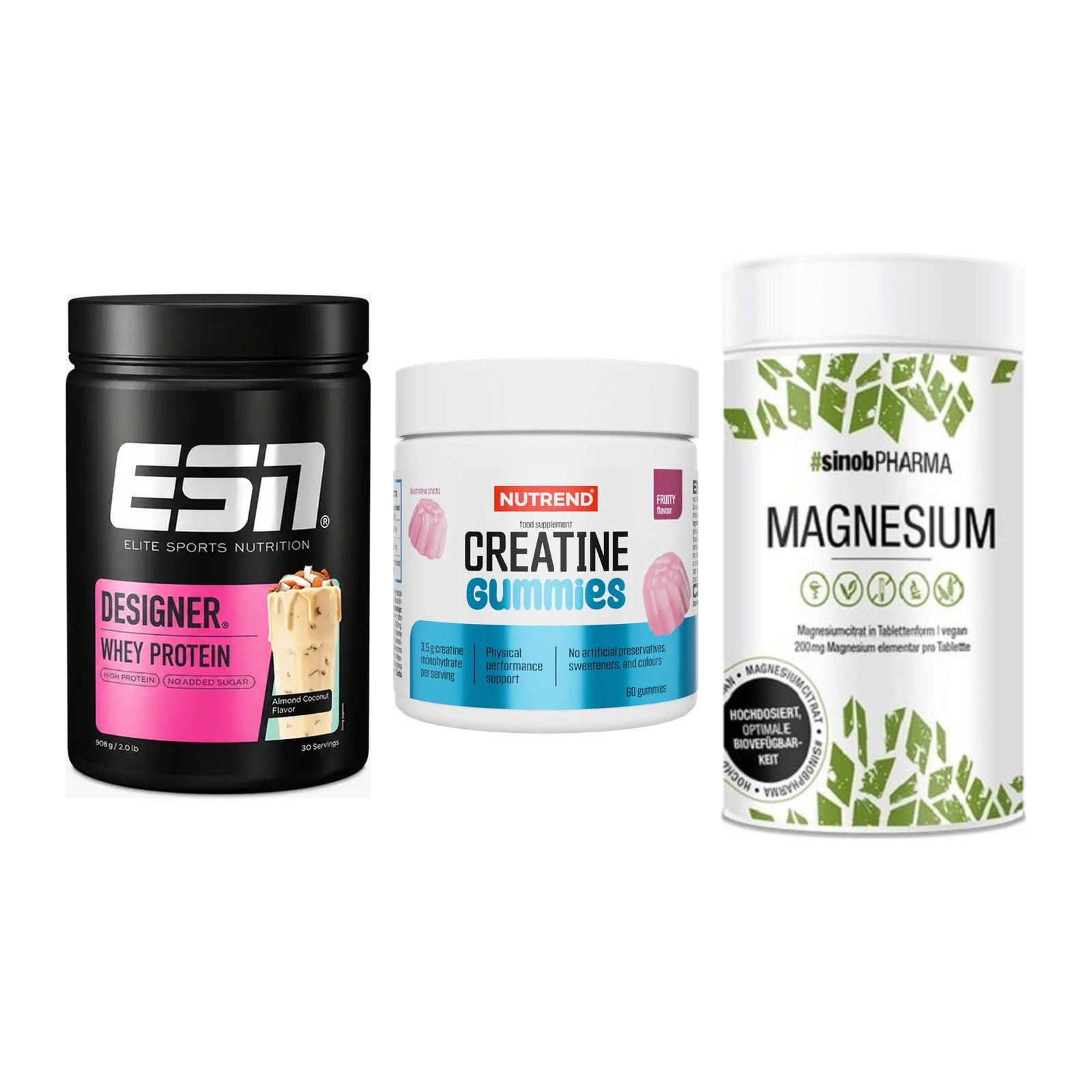 Einsteiger-Set: ESN Designer + Nutrend Creatine + Sinob Magnesium – alle enthaltenen Artikel