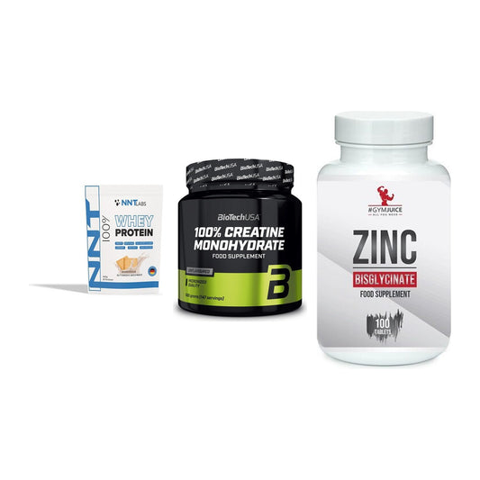 Einsteiger-Set: NNT Whey + BioTech Creatine + #GYMJUICE ZINC – alle enthaltenen Artikel