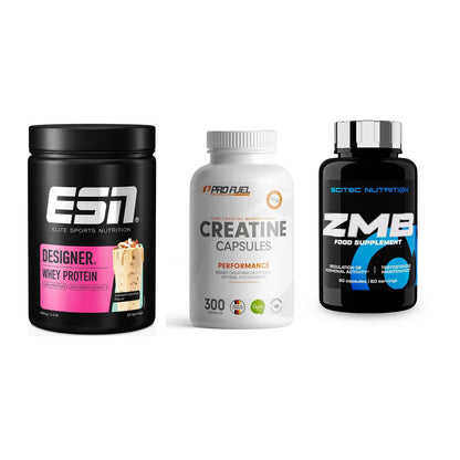Einsteiger-Set: ESN Designer + ProFuel Creatine + Scitec ZMB – alle enthaltenen Artikel