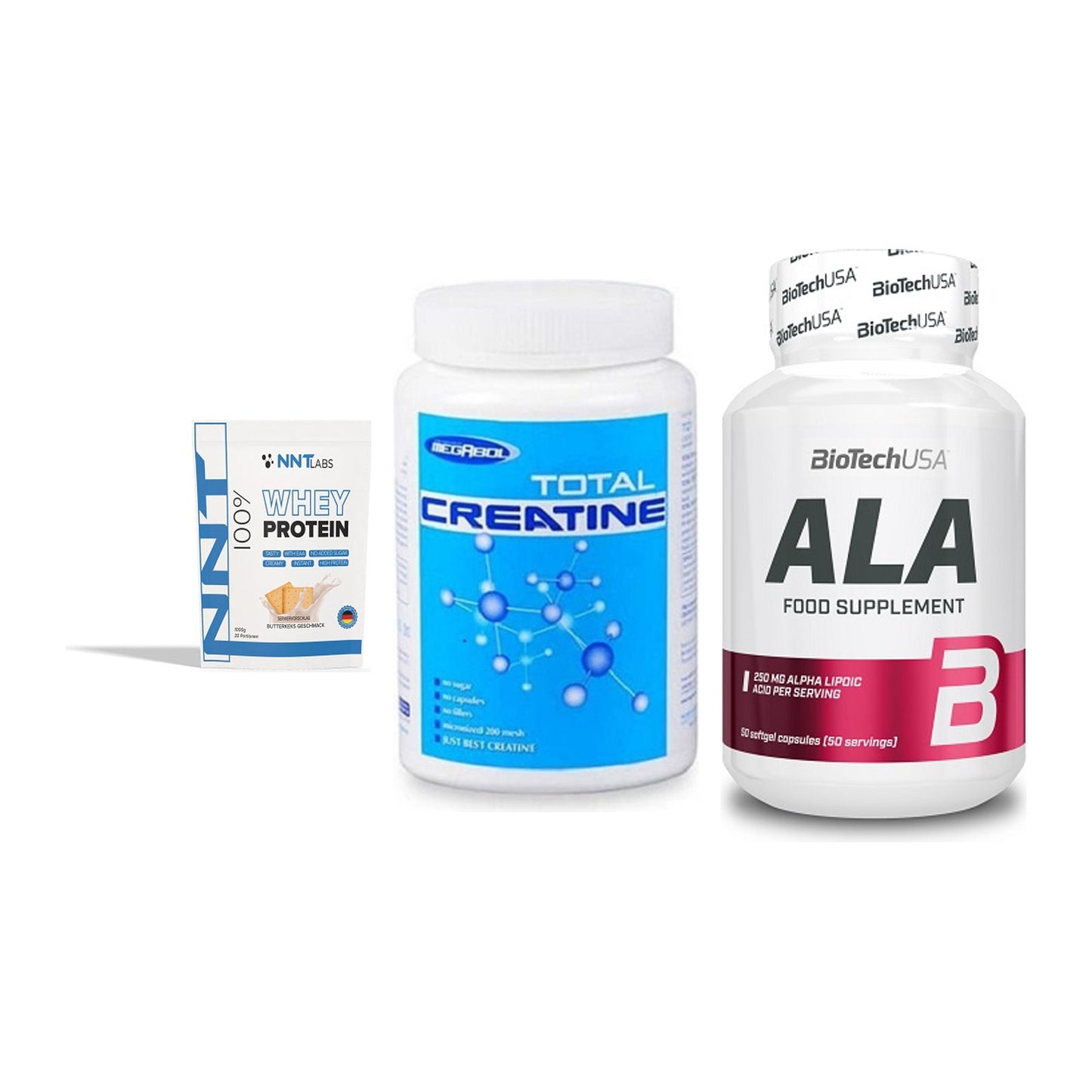 Einsteiger-Set: NNT Whey + Megabol Total + BioTech ALA – alle enthaltenen Artikel