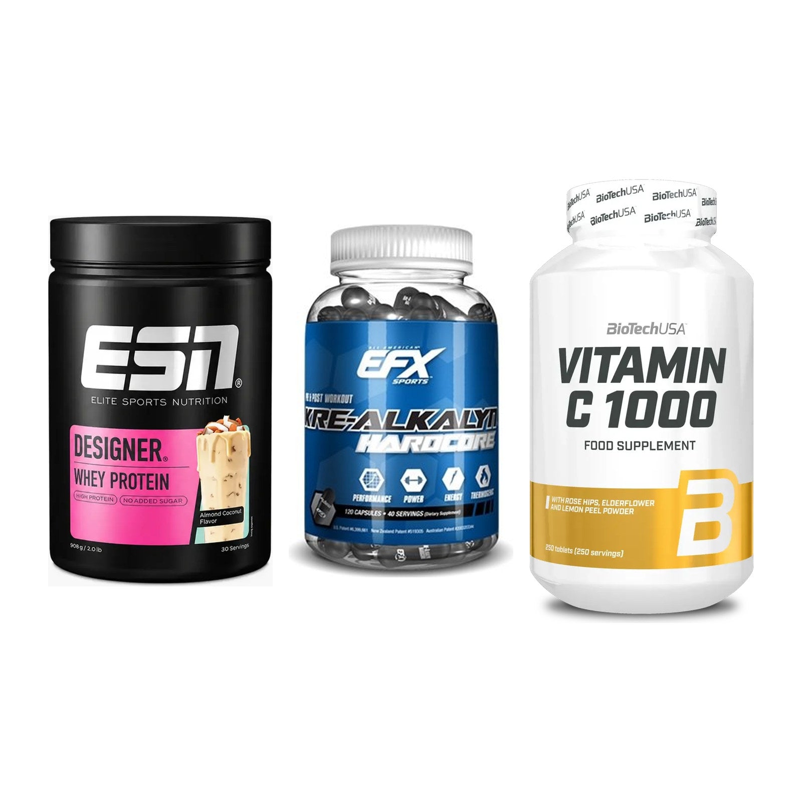 Einsteiger-Set: ESN Designer + EFX Kre-Alkalyn + BioTech Vitamin – alle enthaltenen Artikel