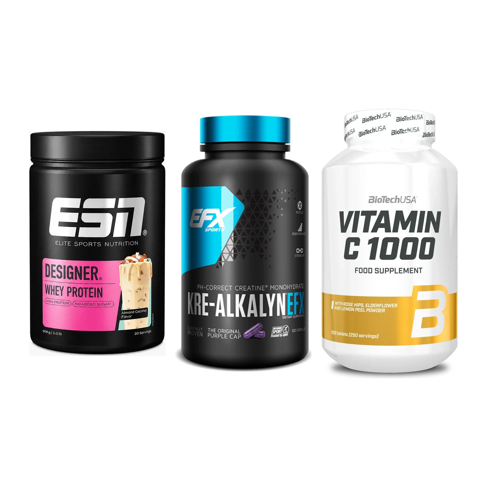 Einsteiger-Set: ESN Designer + EFX Kre-Alkalyn + BioTech Vitamin – alle enthaltenen Artikel