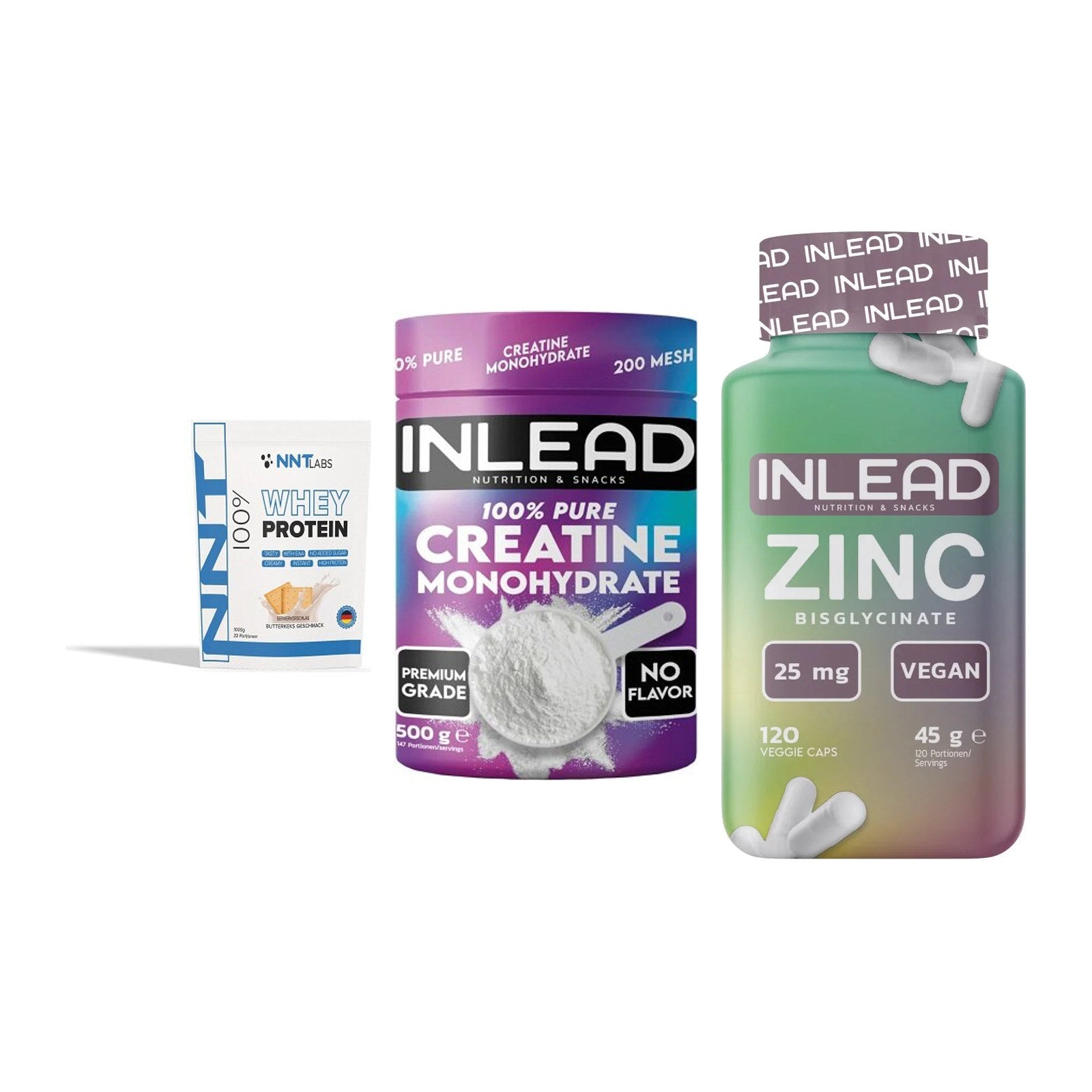 Einsteiger-Set: NNT Whey + INLEAD Creatine + INLEAD Zink – alle enthaltenen Artikel