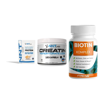 Einsteiger-Set: NNT Whey + NNT Creatin 1000 + ProFuel BIOTIN – alle enthaltenen Artikel