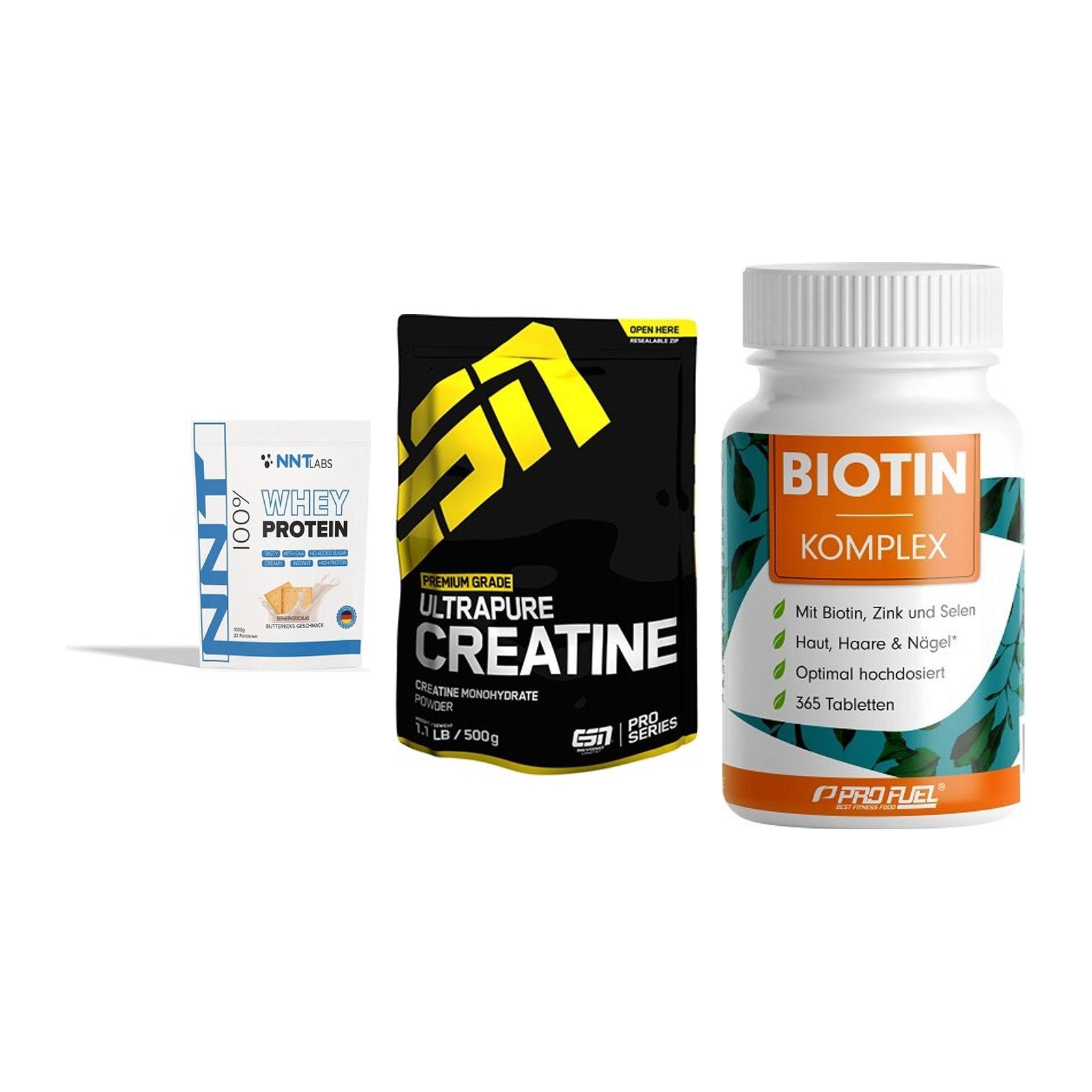 Einsteiger-Set: NNT Whey + ESN Ultrapure + ProFuel BIOTIN – alle enthaltenen Artikel