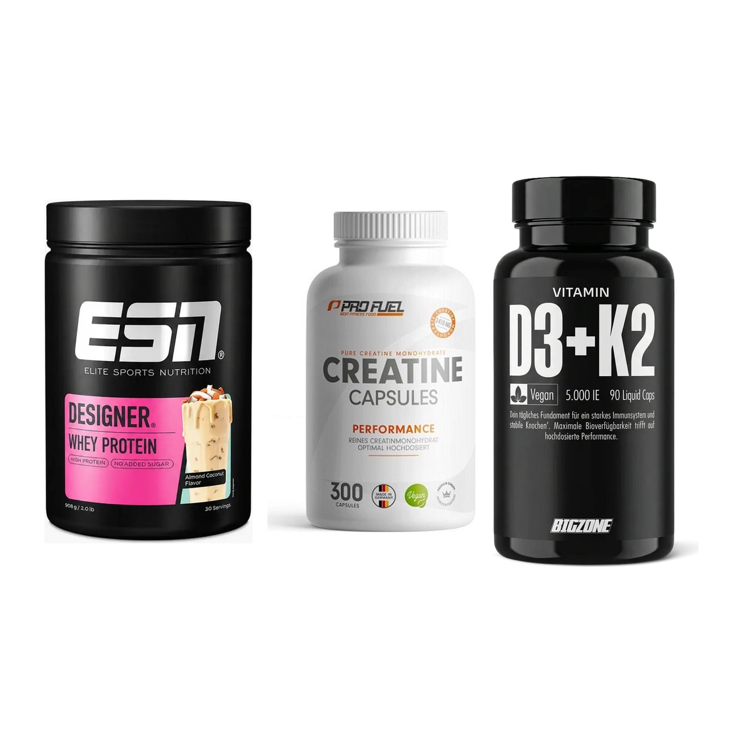Einsteiger-Set: ESN Designer + ProFuel Creatine + Big Zone Vitamin – alle enthaltenen Artikel