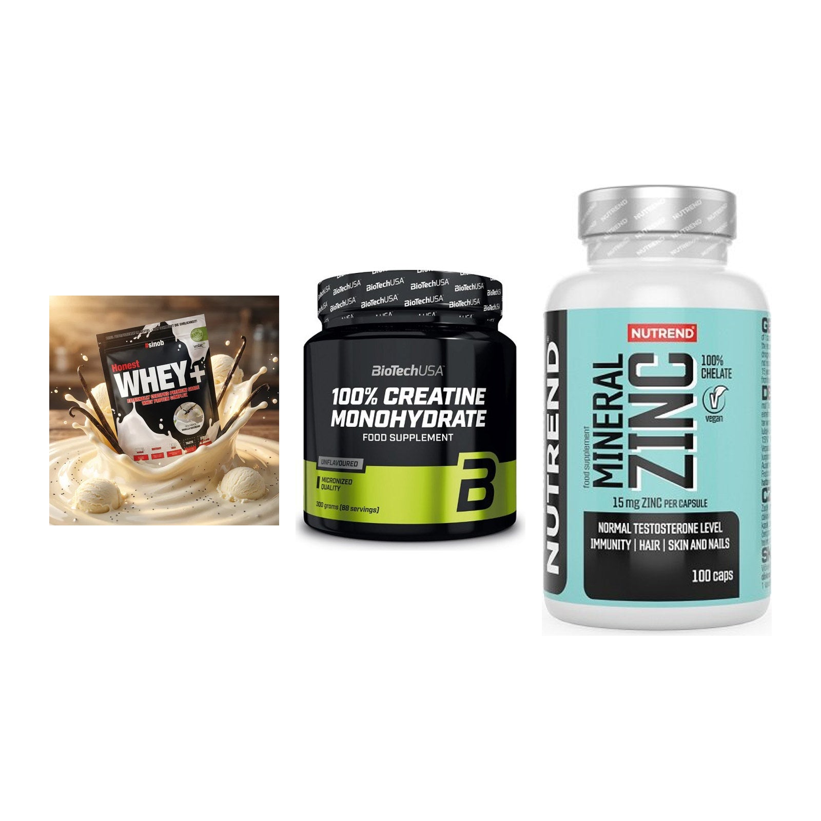 Einsteiger-Set: Sinob Honest + BioTech Creatine + Nutrend Zinc – alle enthaltenen Artikel