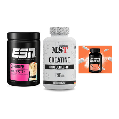 Einsteiger-Set: ESN Designer Whey + MST Creatine HCL + ESN Zinc – alle enthaltenen Artikel