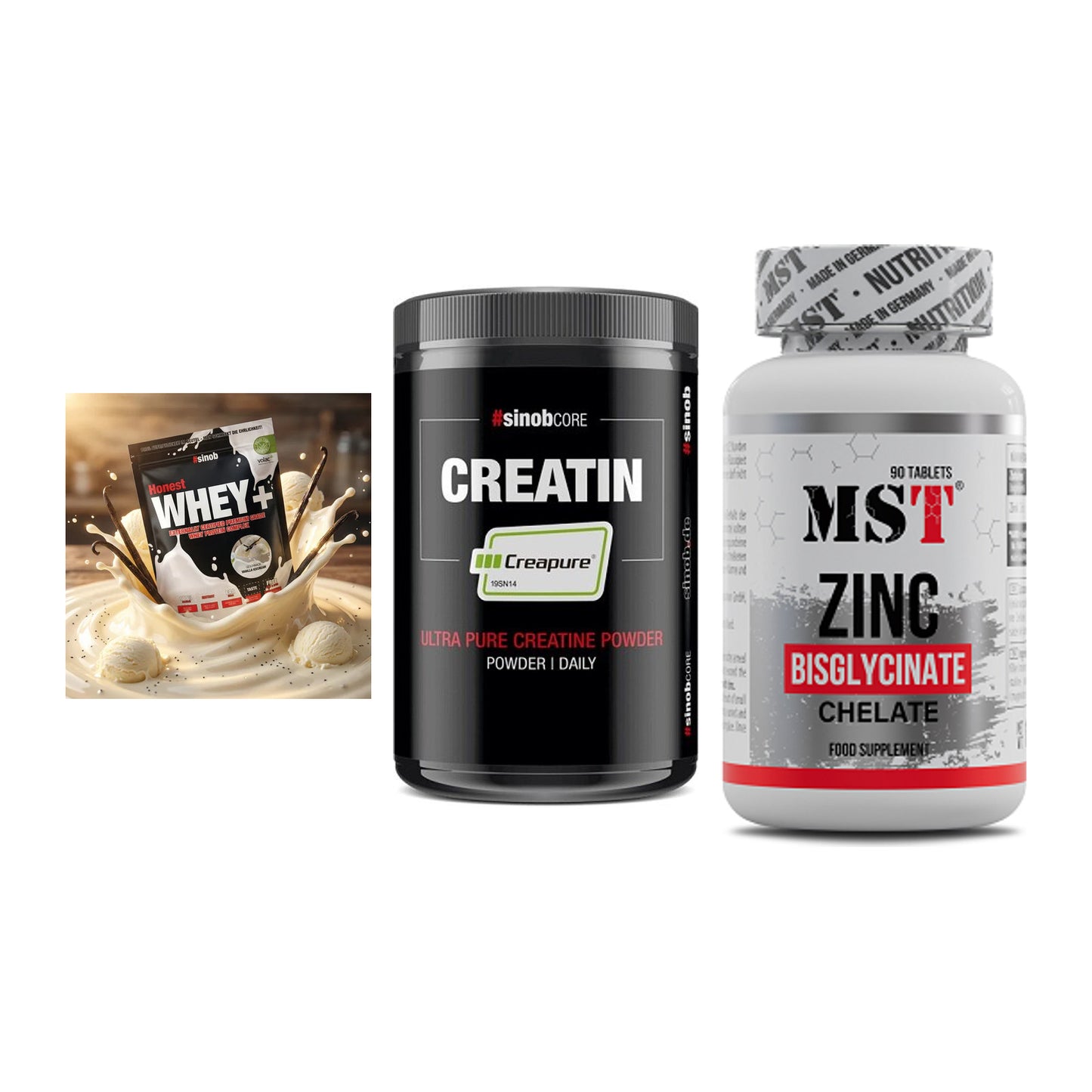 Einsteiger-Set: Sinob Honest + Sinob Creatin + MST Zinc Chelate – alle enthaltenen Artikel