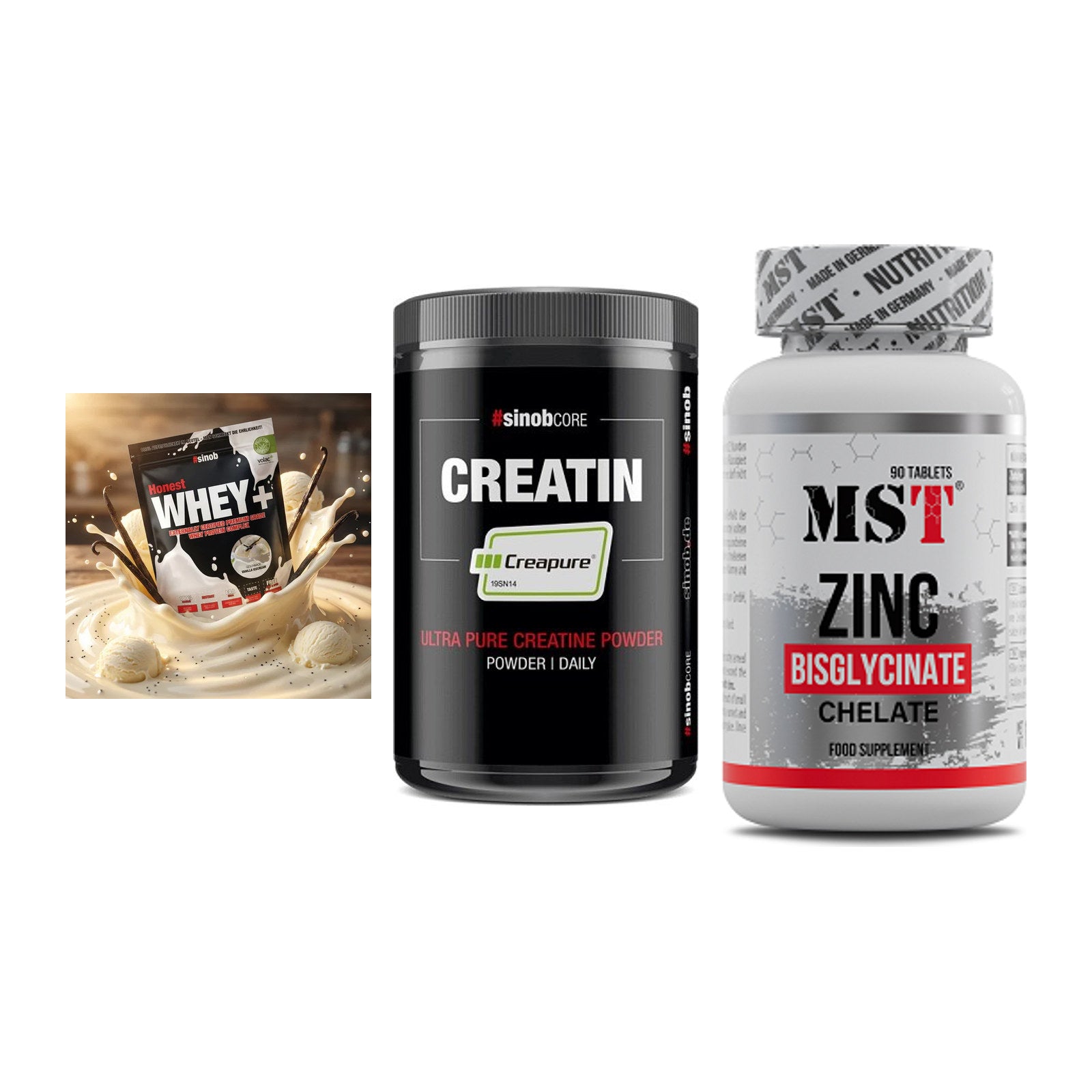 Einsteiger-Set: Sinob Honest + Sinob Creatin + MST Zinc Chelate – alle enthaltenen Artikel