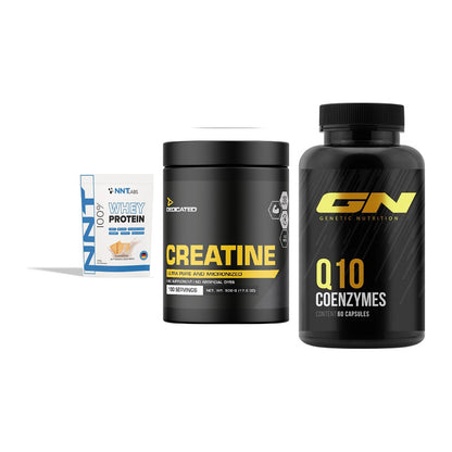 Einsteiger-Set: NNT Whey + Dedicated Creatine + GN Q10 Health Line – alle enthaltenen Artikel