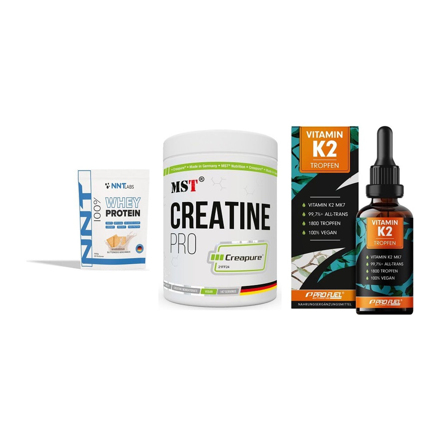 Einsteiger-Set: NNT Whey + MST Creatin Pro + ProFuel Vitamin – alle enthaltenen Artikel