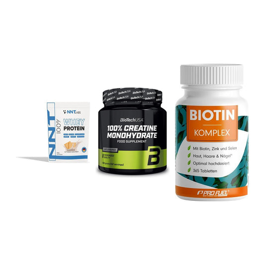 Einsteiger-Set: NNT Whey + BioTech Creatine + ProFuel BIOTIN – alle enthaltenen Artikel