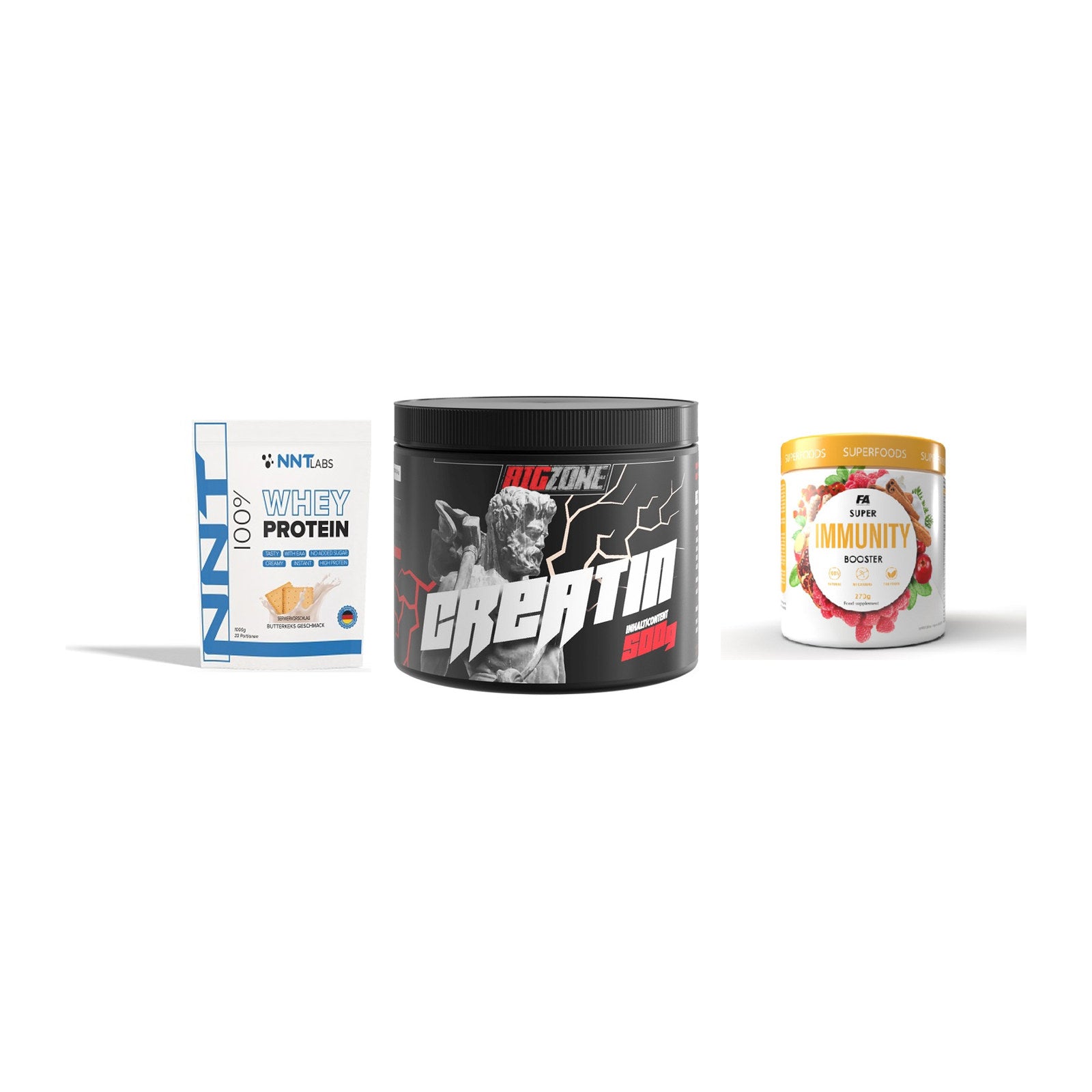 Einsteiger-Set: NNT Whey + Big Zone Creatin + FA Nutrition – alle enthaltenen Artikel