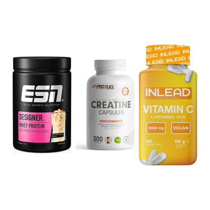 Einsteiger-Set: ESN Designer + ProFuel Creatine + INLEAD Vitamin C – alle enthaltenen Artikel