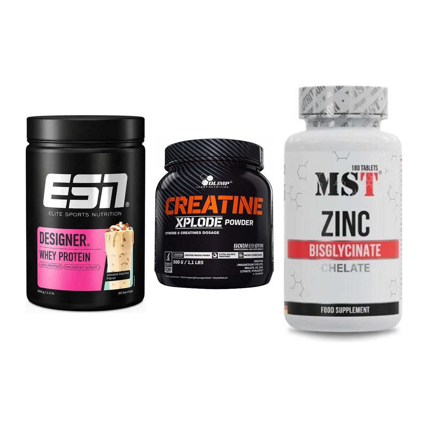Einsteiger-Set: ESN Designer + Olimp Creatine + MST Zinc Chelate – alle enthaltenen Artikel