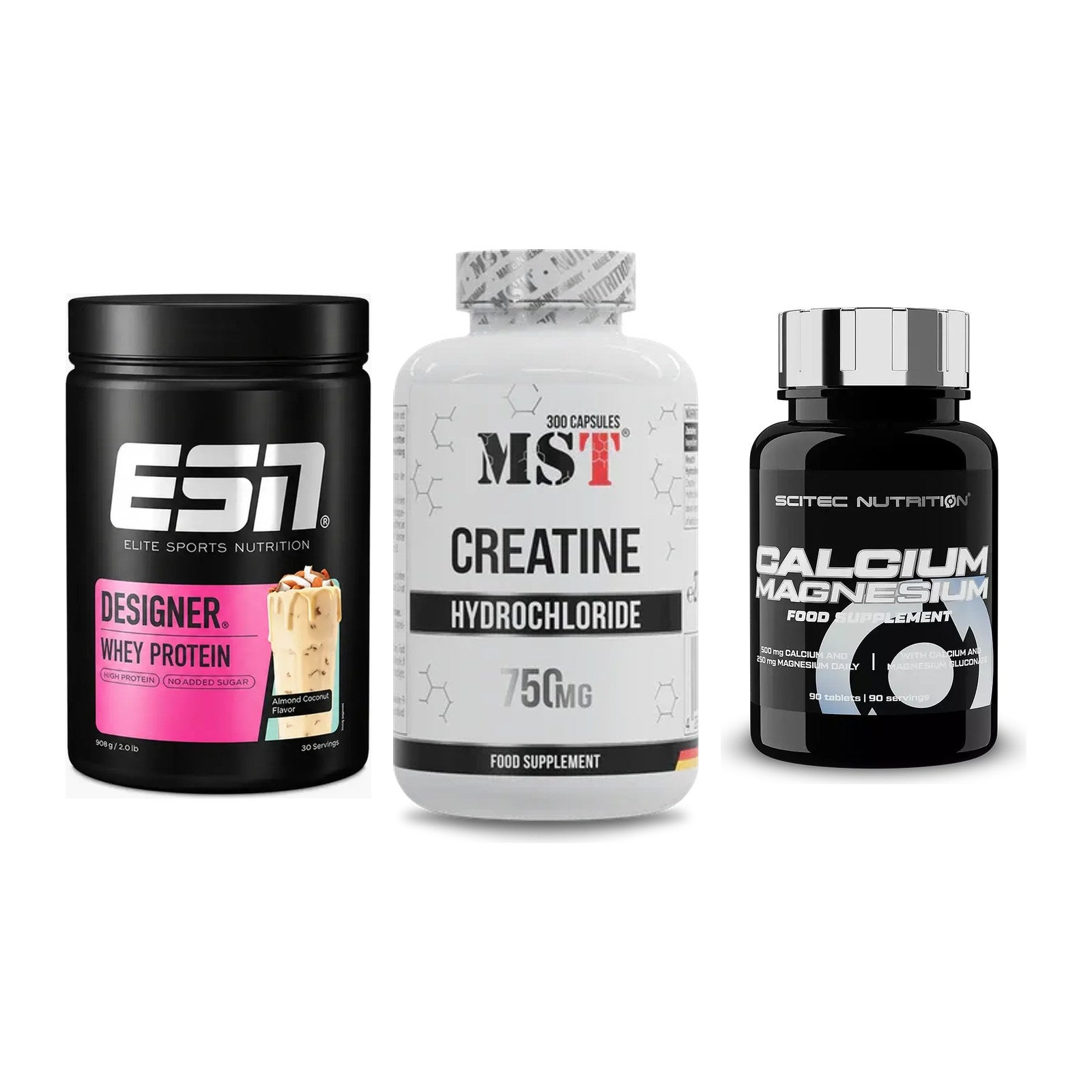 Einsteiger-Set: ESN Designer + MST Creatine HCL + Scitec Calcium – alle enthaltenen Artikel